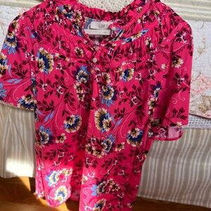LOFT Vibrant Pink Floral Blouse